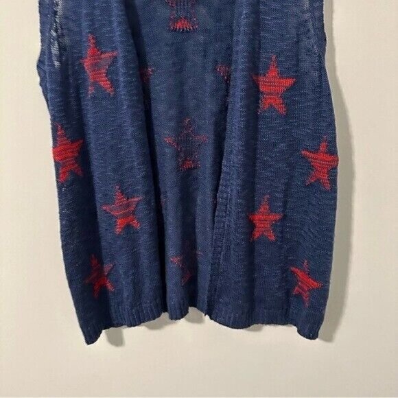 Lane Bryant Womens Sweater 14/16 sleeveless Open Front Star Embroidered Blue - Picture 4 of 10